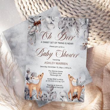 Oh Deer Rustic Winter Floral Twins Baby Shower  In