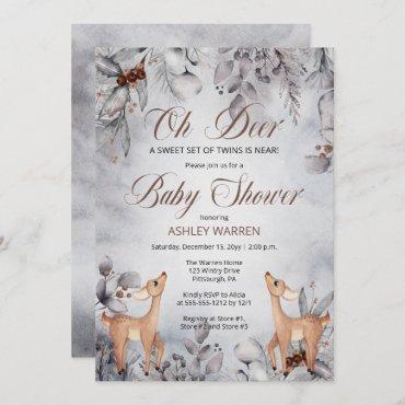 Oh Deer Rustic Winter Floral Twins Baby Shower  In