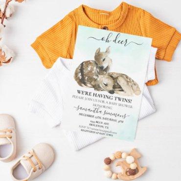 Oh Deer Watercolor Baby Shower Twins
