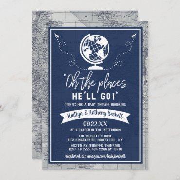 "Oh The Places He'll Go!" Travel Map Baby Shower Invitation