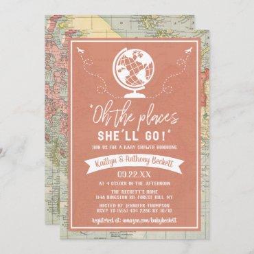 "Oh The Places She'll Go!" Travel Map Baby Shower Invitation