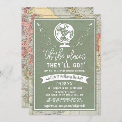 "Oh The Places They'll Go!" Travel Map Baby Shower Invitation