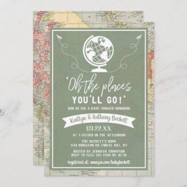 "Oh The Places You'll Go!" Travel Map Baby Shower Invitation