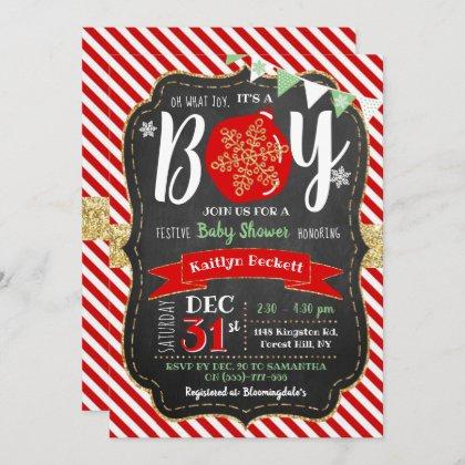 "Oh What Joy, It's A Boy!" Christmas Baby Shower Invitation