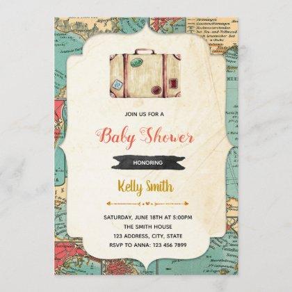 Old map baby shower party invitation