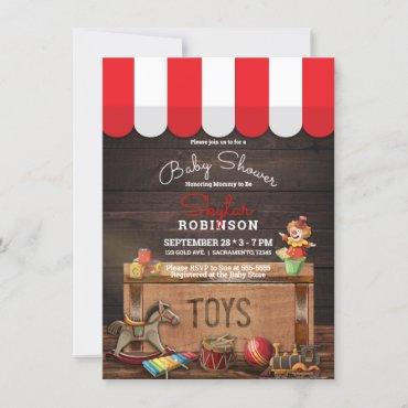 Old Vintage Toys Wooden Toybox Baby Shower Invitation