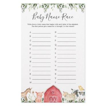 On The Farm Baby Shower Name Race Game