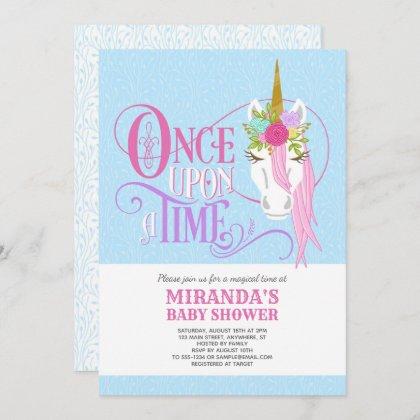"Once Upon a Time" UNICORN Baby Shower Invitation