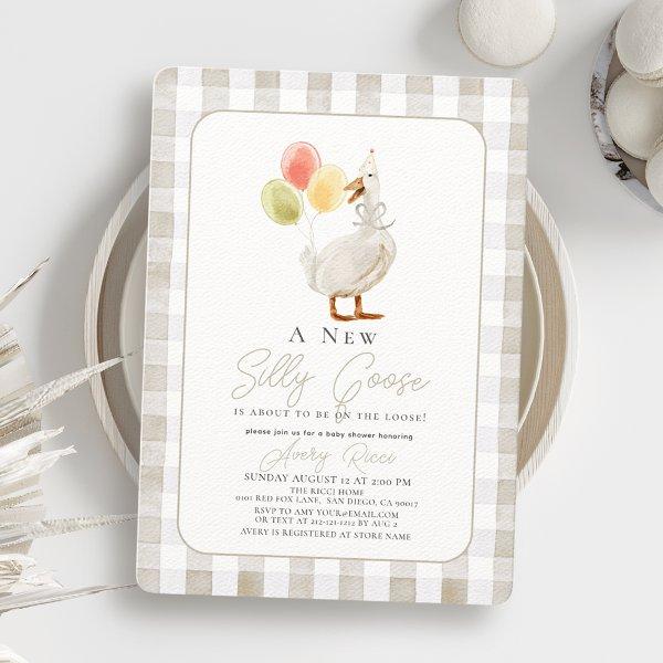 One Silly Goose Beige Gingham