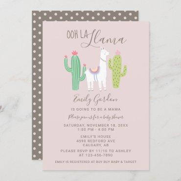 Ooh La Llama Baby Shower cute pink & brown simple Invitation