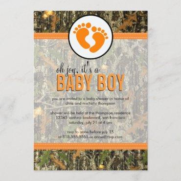 Orange - Camo Baby Boy Shower Invitation