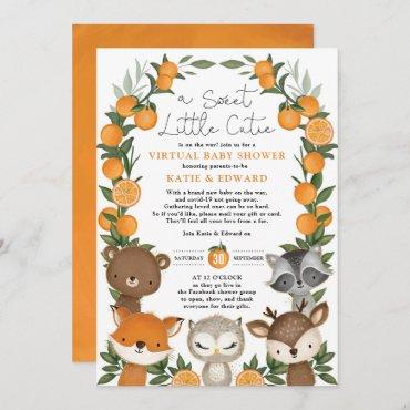 Orange Citrus Woodland Animals Virtual Baby Shower Invitation