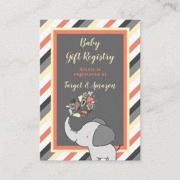 Orange & Gray Elephant Baby Shower Gift Registry Enclosure Card