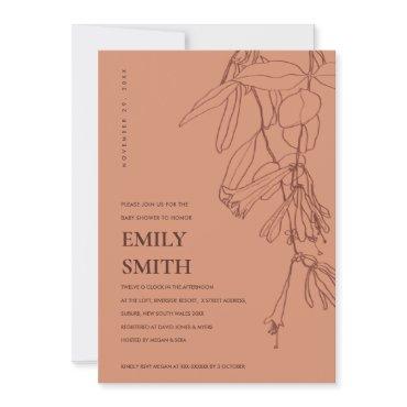 ORANGE RUST LINE DRAWING FLORAL BABY SHOWER CARD