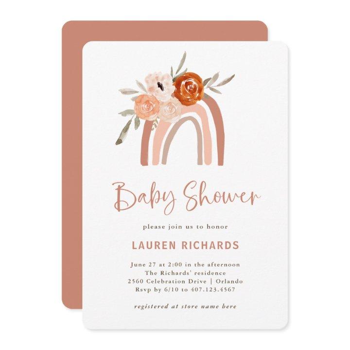 Orange Terracotta Boho Rainbow Baby Shower Invitation