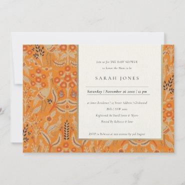 Ornate Rust Red Floral Peacock Baby Shower Invite