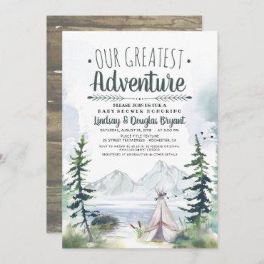 Our Greatest Adventure Mountains Baby Shower Invitation