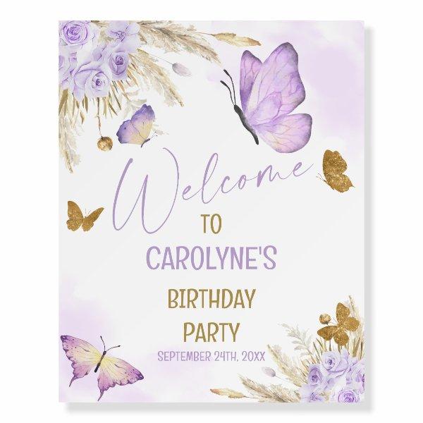 Our Little Boho Purple Butterfly Welcome Sign