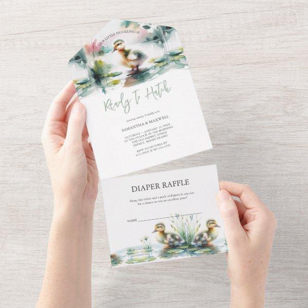 Our Little Duckling Watercolor Baby Shower All In One