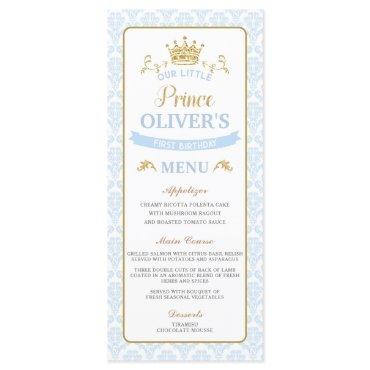 Our Little Prince Blue Baby Shower Birthday Menu