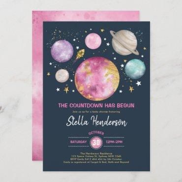 Outer Space Girl Baby Shower Moon Stars Galaxy Inv Invitation