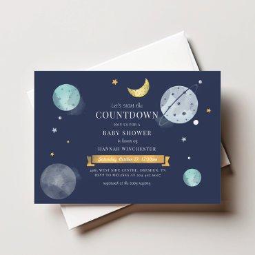 Outer Space Watercolor Galaxy Baby Shower Note Card