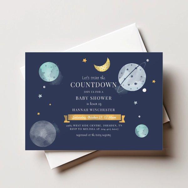 Outer Space Watercolor Galaxy Baby Shower Note Card