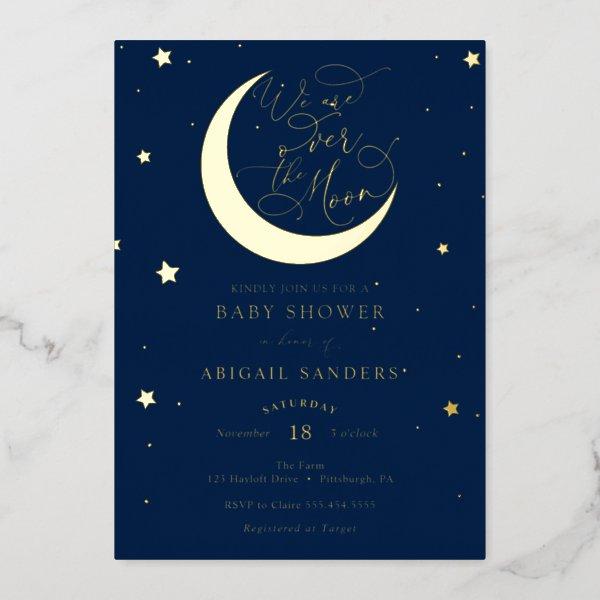 Over the Gold Moon Blue Baby Shower  Foil