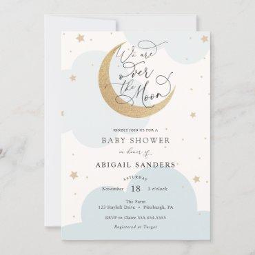 Over the Gold Moon Blue Baby Shower invitation