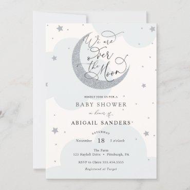 Over the Gold Silver Blue Baby Shower invitation