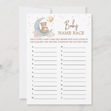 Over the Moon Baby Shower Baby Name Race Game Card