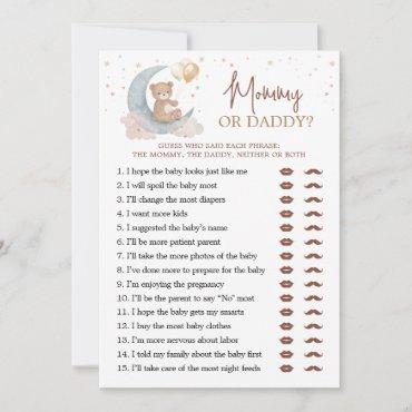 Over the Moon Baby Shower Mommy Or Daddy Game Card