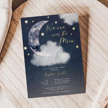 Over The Moon Baby Shower Real  Foil