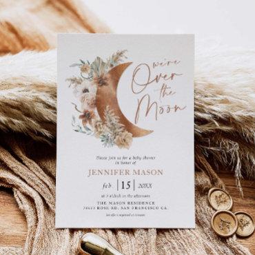 Over the Moon Boho Gender Neutral Baby Shower  Inv