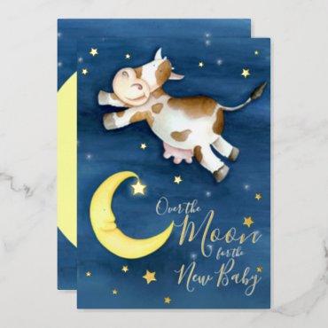 Over the moon cow jump baby shower foil