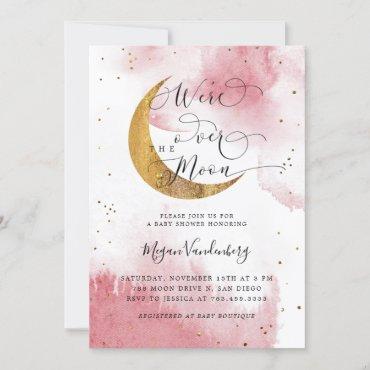 Over the Moon Dreamy Gold Girl Baby Shower Invitation