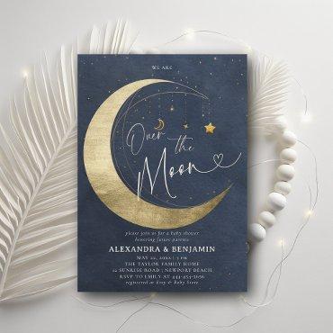 Over the Moon Gold Watercolor Coed Baby Boy Shower