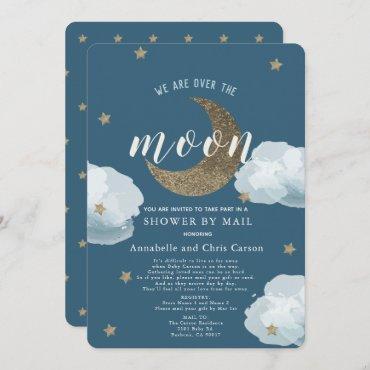 Over the Moon Midnight Blue Baby Shower By Mail Invitation