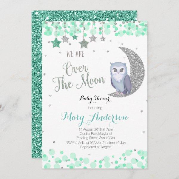 Over the Moon Owl Baby Shower Mint Green