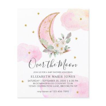 Over the Moon Pink Gold Floral Girl Baby Shower