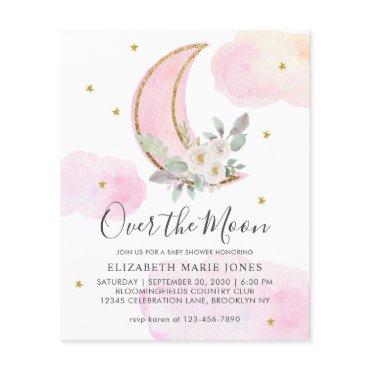 Over the Moon Pink Gold Floral Girl Baby Shower