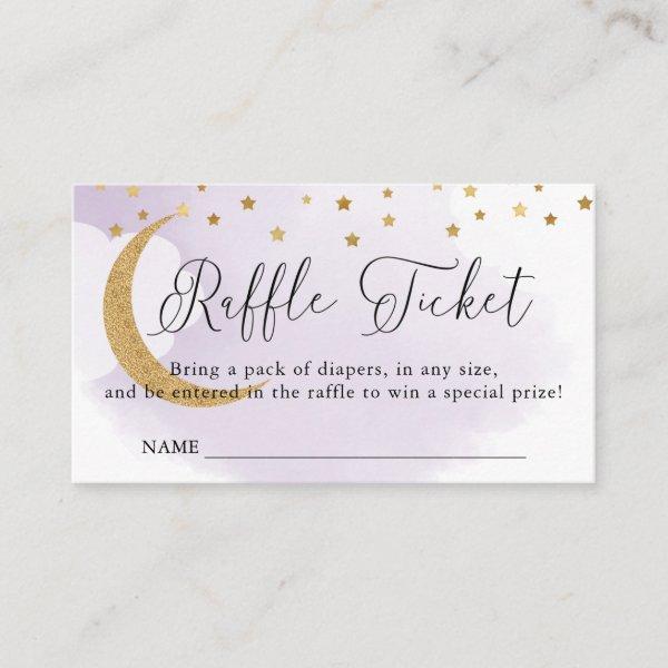 Over the Moon Purple, Baby Shower Raffle Ticket Enclosure Card