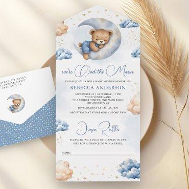 Over the Moon Sleeping Teddy Bear Blue Baby Shower All In One