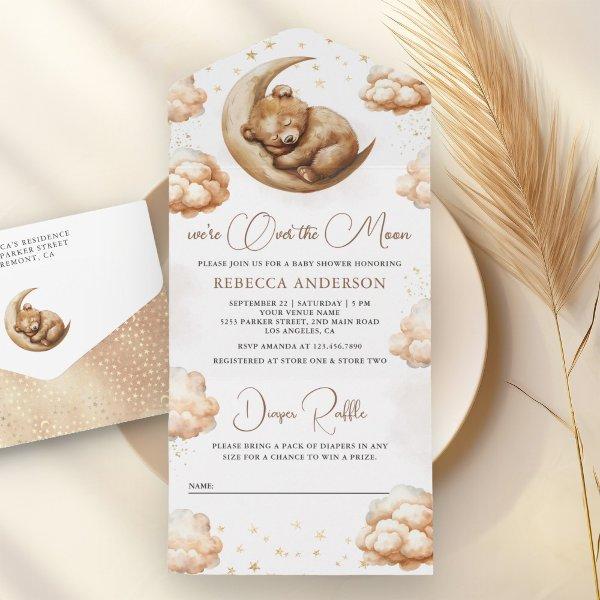 Over the Moon Sleeping Teddy Bear Boho Baby Shower All In One