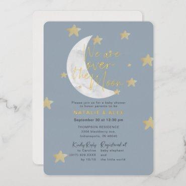 Over The Moon & Stars Boy Baby Shower Foil