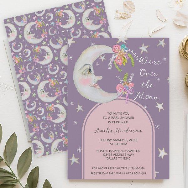 Over the Moon Stars Floral Lavender