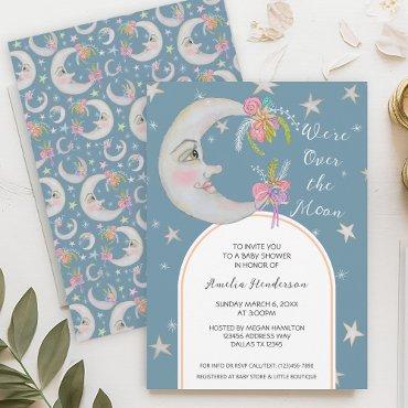 Over the Moon Stars Floral Peach Teal