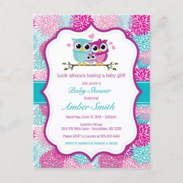Owl Girl Baby Shower Invitation