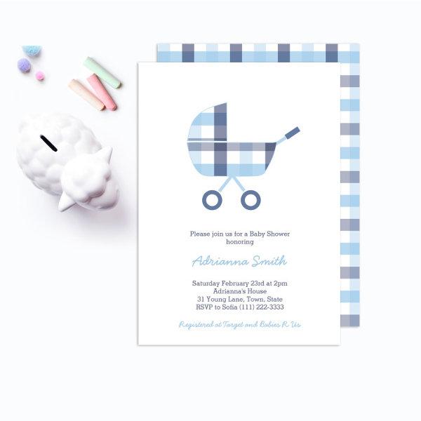 Oxford Check Buggy Boy Baby Shower Party