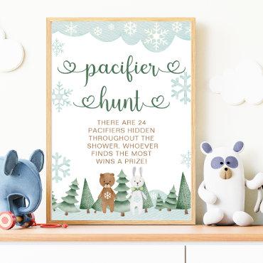 Pacifier Hunt Winter Snowflake Woodland Poster